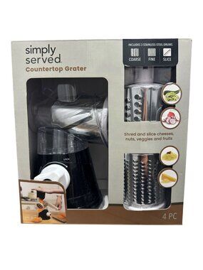 Simply Served Black Countertop Grater With 3 Stainless Steel Blades For Grating,